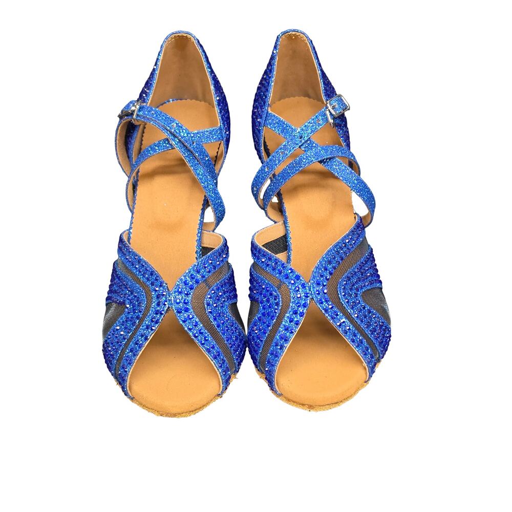 Dance and Sway Blue Rhinestone Latin Ballroom Heels 6.5 2.75 Flared NWT